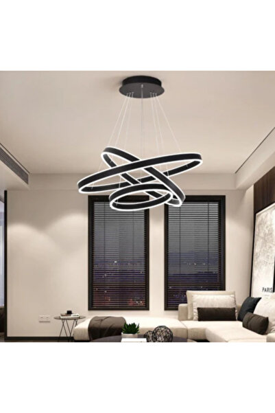 ZR AYDİNLATMA Siyah 4000k Işık Rengi, Kumandalı Ø100-80-60cm Çember Led Lamba