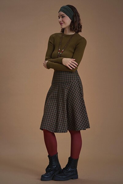 Los banditos Καφέ καρό φούστα σε στυλ Bohemian