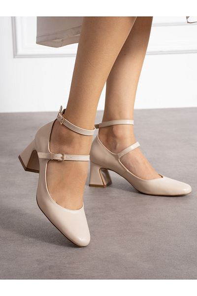 Alemdar Shoes Pantofi de damă cu toc FELİCE crem mat cu cataramă