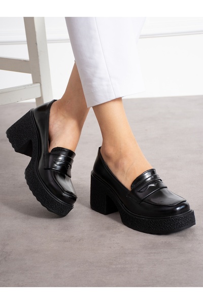 Alemdar Shoes Rowan Siyah Rugan Topuklu Kadın Loafer