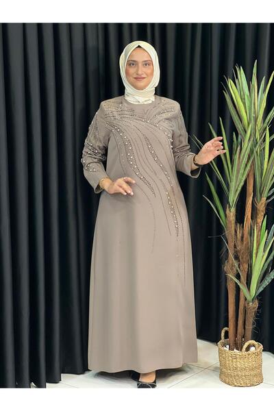 Butik büyük beden Jewelled Sleeves Crepe Dress