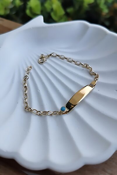 Utku Kuyumculuk 14 Ayar Doc Zincirli Mavi Taşli Çocuk Künye Bileklik