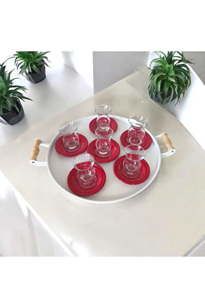 EceAksesuar Metal Presentation Tray Metal Tea Plate Set - 6 Tea Plates and 6 Presentation Trays