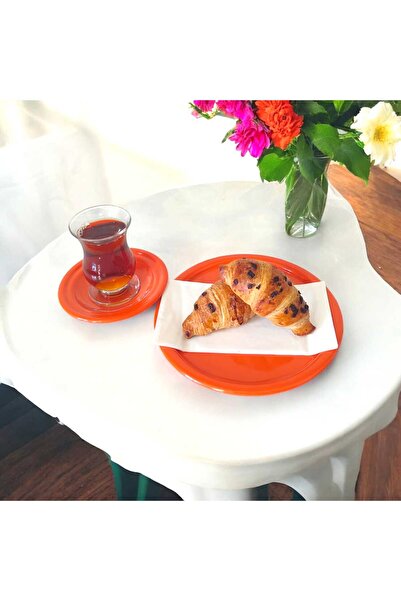 EceAksesuar Metal Sunum Tepsisi Metal Çay Tabağı Set- 6 Adet Çay Tabağı Ve 6 ...