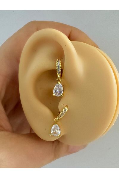 Arescollection 1 Piece Zircon Stone Drop Dangle Tragus Rook - Piercing Earrings