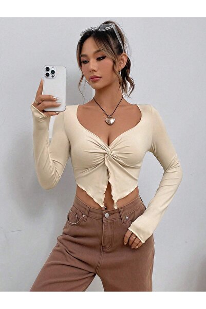 Wild Flower Krerm Front Twist hosszú karú blúz