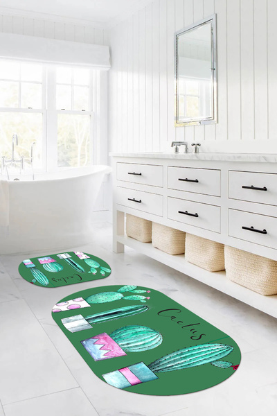 Napoli Home Set de toaletă pentru covoraș de baie oval, imprimat digital, lav...