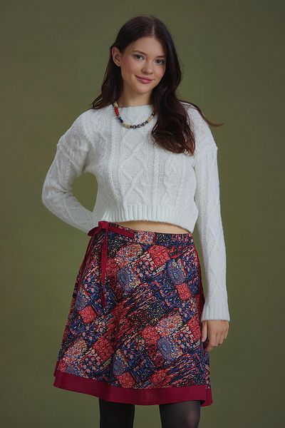 Los banditos Red Patterned Wrap Short Skirt