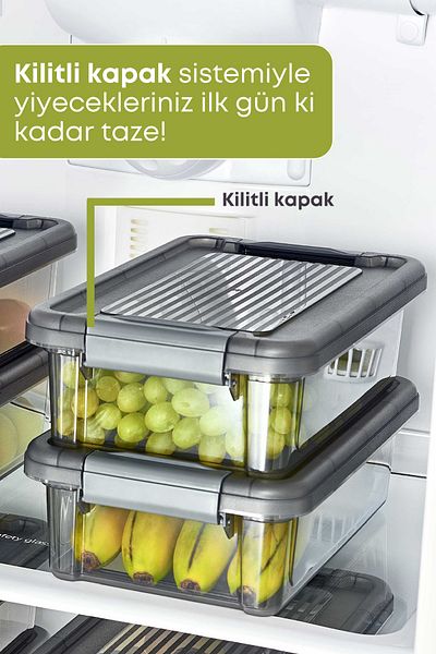 GRİMOR Life 3 Lt.-Diffriz Food Storage Container - 6 Refrigerator Organizer with Lock