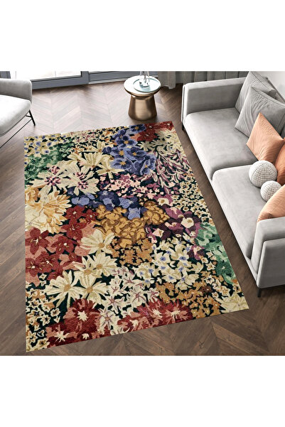 Rugs Modern Halı Lina Koleksiyonu Çok Renkli Çiçek Desenli Dokuma Taban Moder...