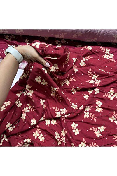 Yaren Ülker Belmando Viskon Kumaş Bordo Zemin Çiçek Desenli Çift En %100 Pamuk