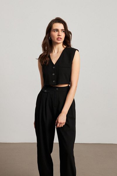 YOUR NAME Padded Crop Black Women's Vest