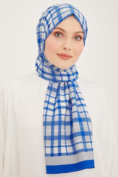 Armine Trend șal modal cu model în carouri albastru-gri 4713-18