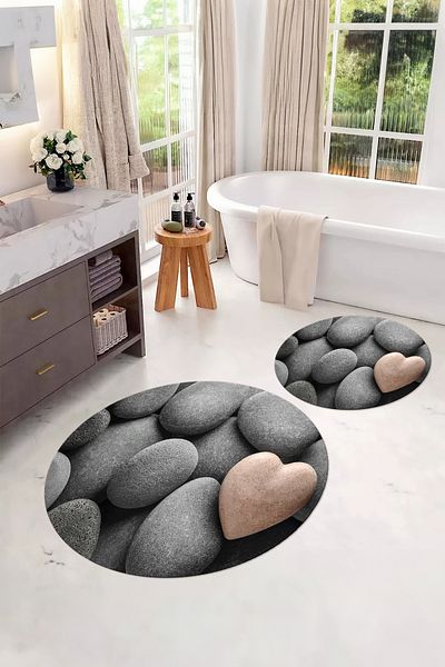 Napoli Home Set de scaune de toaletă rotundă, lavabilă, anti-alunecare, model de piatră, KLOZET-73-GRI,