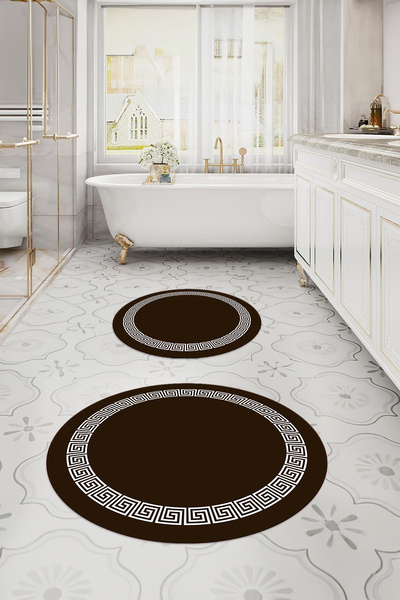 Napoli Home Ψηφιακό πλενόμενο αντιολισθητικό σετ καθίσματος τουαλέτας με στρογγυλό χαλάκι μπάνιου με απλό πλαίσιο