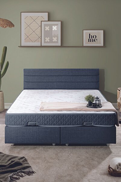 Setay Sofia Çift Kişilik Baza Başlık İkili Set Lacivert