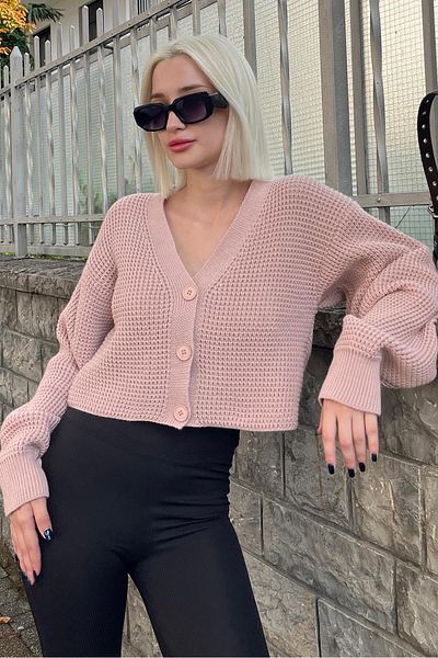 Madmext Къс кардиган с дълъг ръкав и пудра - с копчета, MG2198