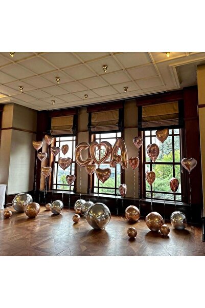 Çemrek Süs Parti طقم بالونات العروس طقم بالونات فويل على شكل قلب وردي 30 قطعة