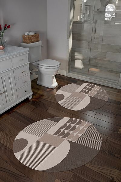 Napoli Home Set de scaune de toaletă rotundă, lavabilă, anti-alunecare, cu model modern, KLOZET-59-VIZON,