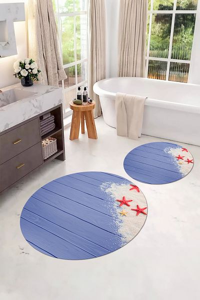 Napoli Home Set de scaune de toaletă rotundă pentru baie, lavabilă digitală, modernă, stea de mare, KLOZET-72-MOR,