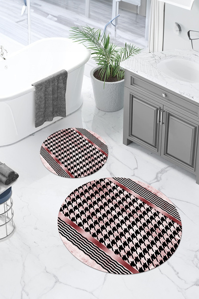 Napoli Home Covoraș de baie rotund, modern, simplu, lavabil, cu bază anti-alu...