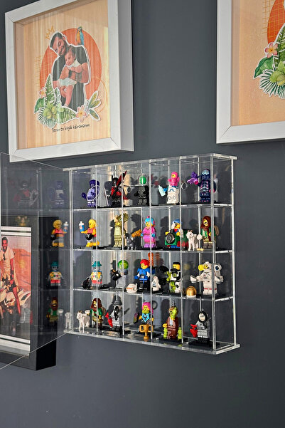 Minoleo 20 Bölmeli Lego Minifigür Kapaklı Pleksi Sergileme Duvar Rafı