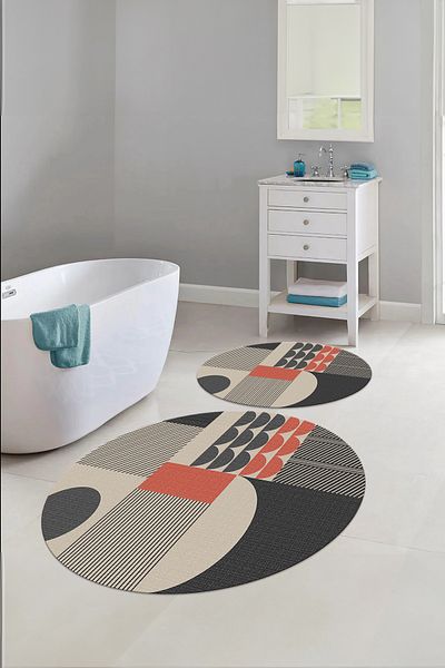 Napoli Home Set de scaune de toaletă rotundă, lavabilă, anti-alunecare, cu model modern, KLOZET-59-GRI,