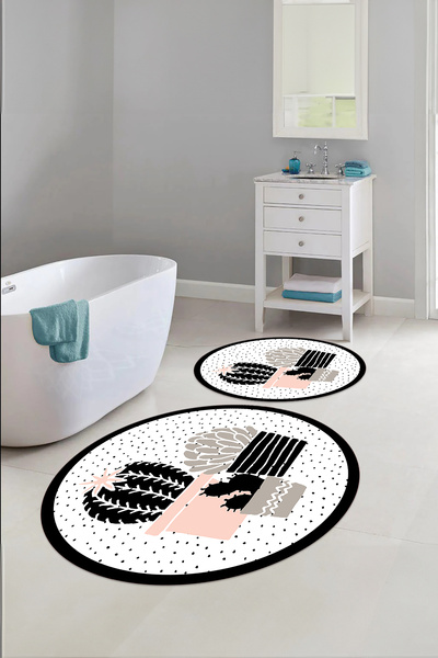 Napoli Home Σετ τουαλέτας με στρογγυλό χαλάκι μπάνιου με μοντέρνο μοντέλο κάκτου που πλένεται ψηφιακά