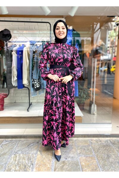 Moodbasic LEAF PATTERNED SATIN DRESS