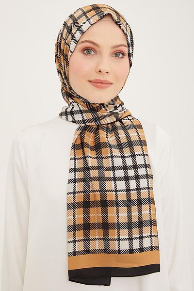 Armine Trend Black-camel Plaid Pattern Modal Shawl 4713-15