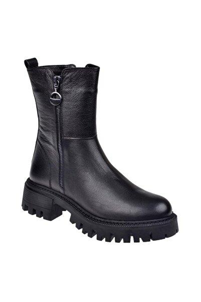 pullman Castle Black Hakiki Deri Fermuarlı Kadın Bot SK-23782 SİYAH