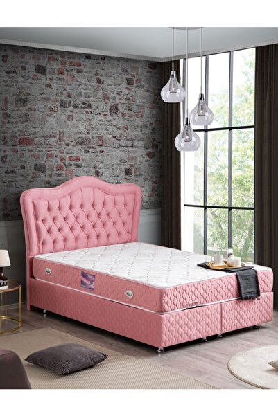 Setay Camelli New Baza Başlık Delüx Ortopedik Yatak Seti, Pembe