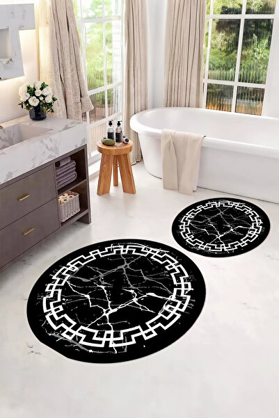 Napoli Home Σετ τουαλέτας με ψηφιακό πλενόμενο μαρμάρινο μοντέλο στρογγυλό χαλάκι μπάνιου