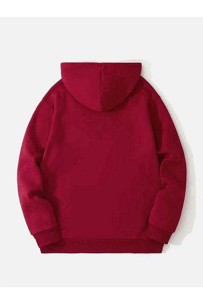 NO 601 Унисекс червен суитшърт с качулка и щампа New Moment Oversize