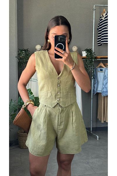 YOUR NAME Green Linen Women's Vest