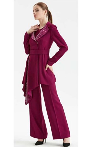 CLIO Stone Detailed CLIO Collar Trousers and Jacket Set