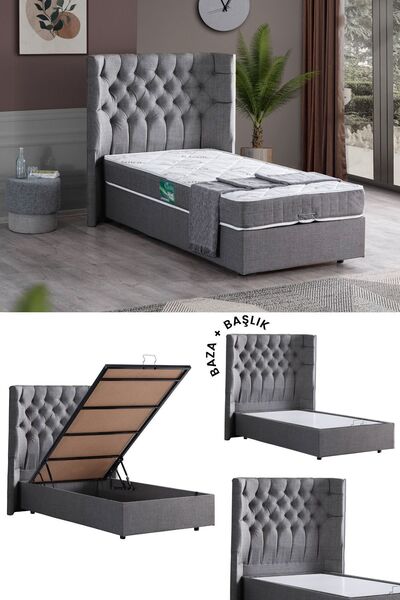 Setay Matilda Ikili Set, Tek Kişilik Baza Başlık Seti, Gri