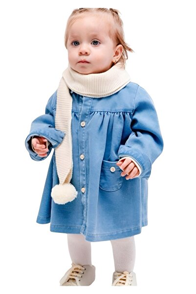 Noy Noy Kız Bebek 3'lü Takım- Triko Yaka Detaylı Body, Jile Elbise , Ponponlu...