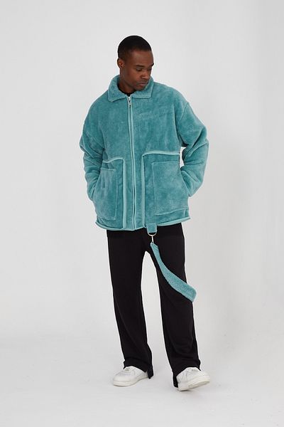 Saw Urbanity Zippered Oversize Mold Plush Cardigan with Side Pocket, Reversing to Bag
