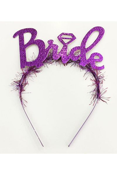 İndirim Gezegeni Purple Color Bachelorette Italic Writing Bridal Crown with Wedding Ring