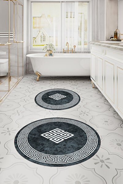 Napoli Home Set de toaletă cu covoraș de baie rotund, model clasic, cu cadru ...