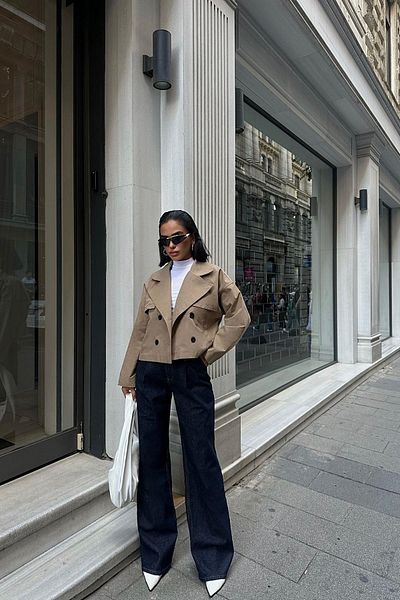 YOUR NAME Crop Women's Brown Trench Coat