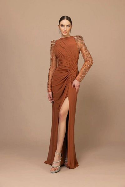 Katre Transparent Kenzel Embroidered Long Slit Dress