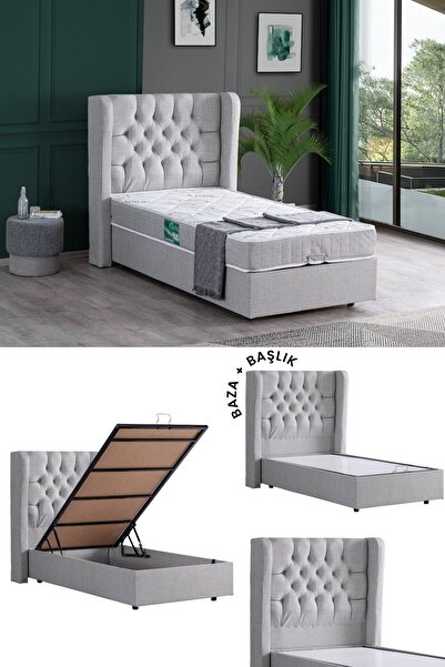 Setay Riga Ikili Set, Tek Kişilik Baza Başlık Seti, Açık Gri