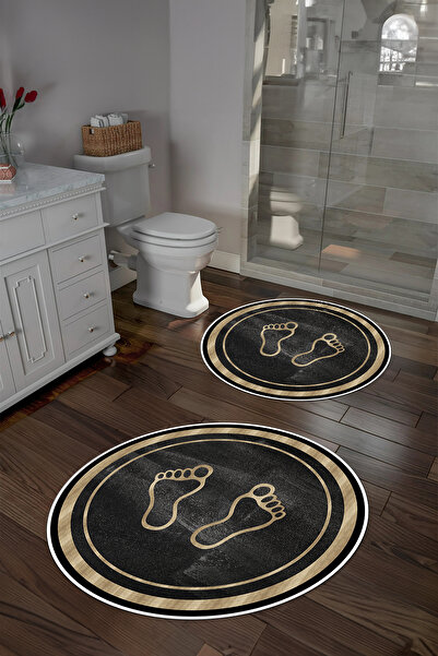 Napoli Home Σετ τουαλέτας με στρογγυλό χαλάκι μπάνιου με στάμπα, αντιολισθητική βάση, που πλένεται