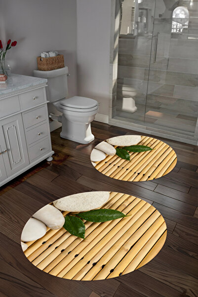 Napoli Home Σετ τουαλέτας με στρογγυλό χαλάκι μπάνιου με στάμπα, αντιολισθητική βάση, με σχέδιο πέτρας