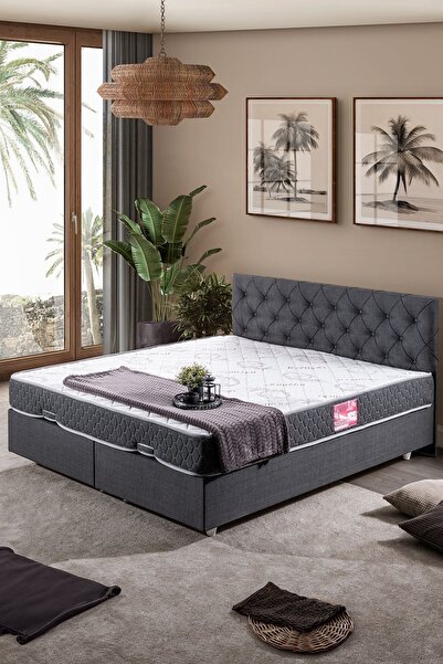 Setay Eylül Çift Kişilik Baza Başlık Letto Yatak Seti, Antrasit