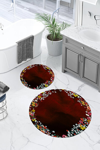 Napoli Home Digital Washable Colorful Floral Pattern Round Bath Mat Toilet Set