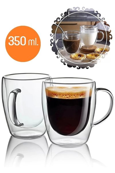 Berdina Home Çift Camlı Çift Cidarlı Cam Kupa 350 Ml Ev Ofis Fincanı Çift Katlı Isı Yalıtıml