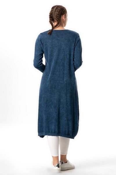 Eliş Şile Bezi Indigo Knitwear Tunic - Long Sleeve, Hasp Detail, Autumn and Winter Design